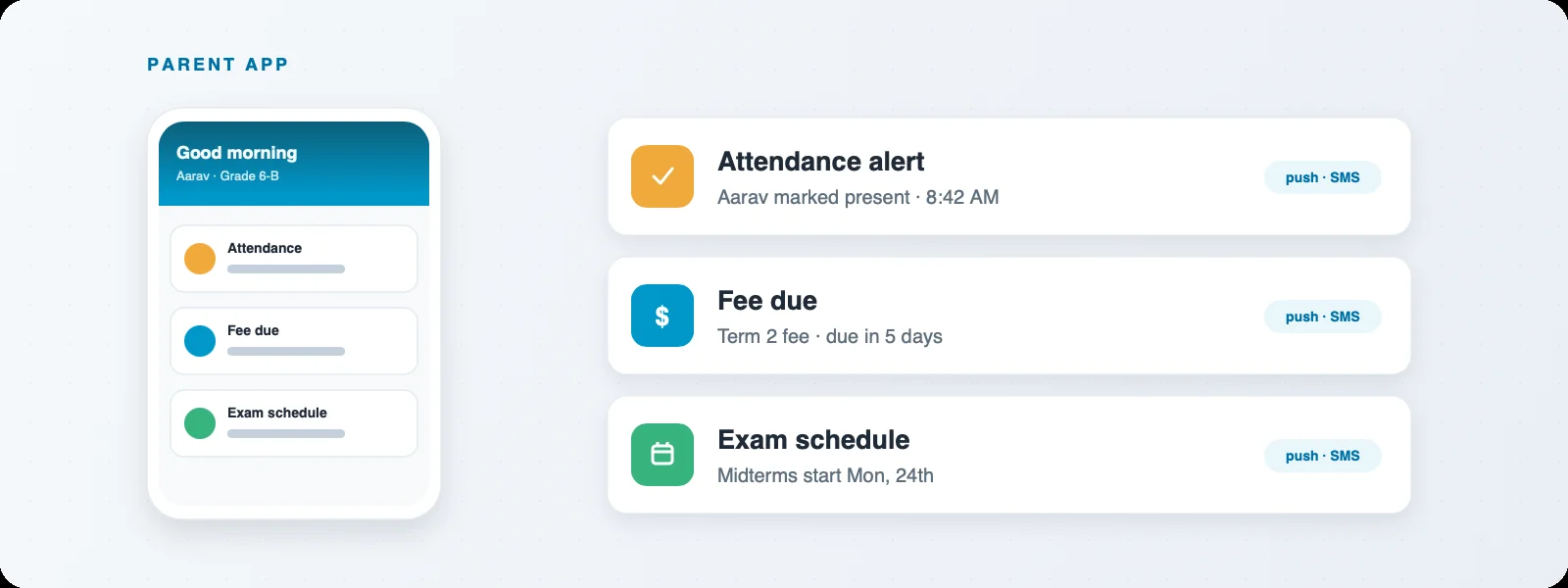 School management parent app — attendance, fees, and exam schedule