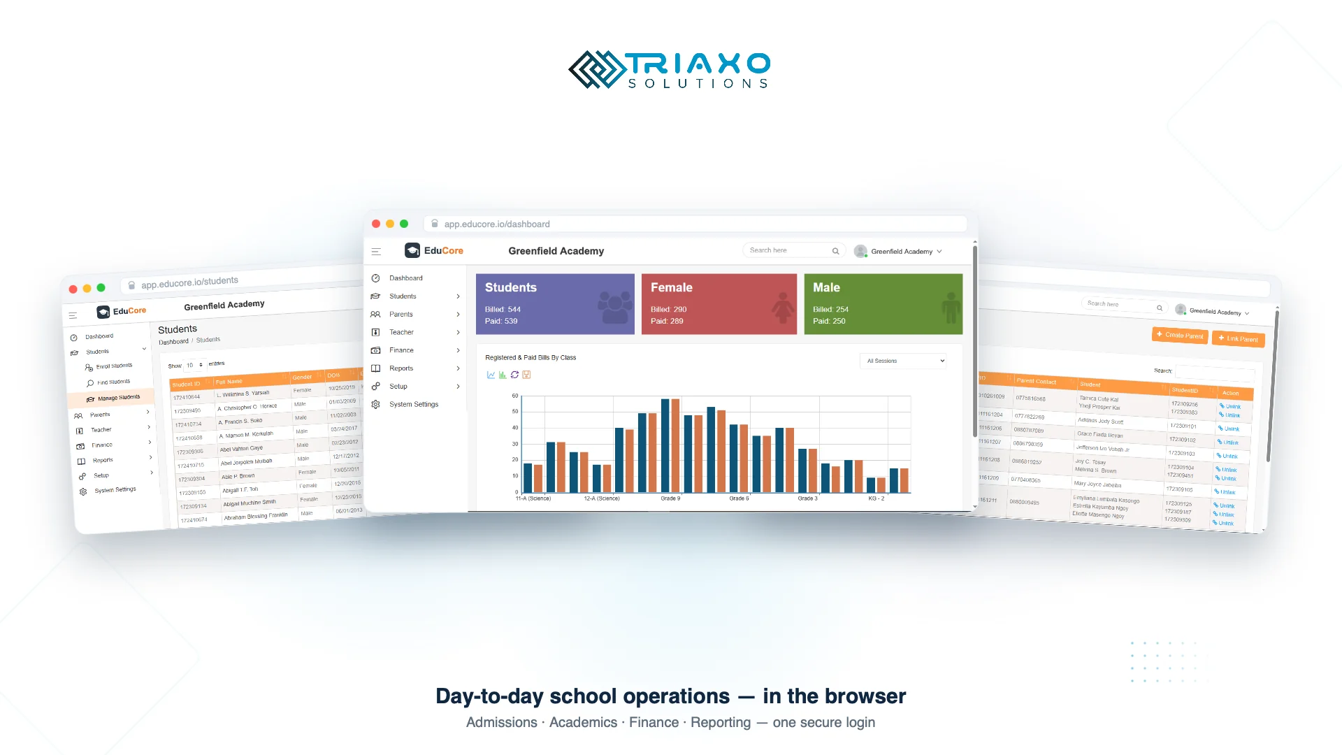 Teacher grading screen with semester results, grade approval workflow, and academic report export options in a school management system.